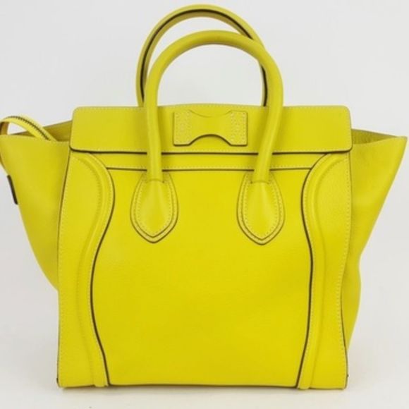 Celine Yellow Grainy Leather Double Handle Mini Luggage Full Zip Tote Bag - Picture 3 of 8